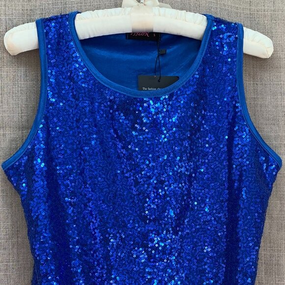 Blue Sequins Front and Back Sleeveless Top - Picture 4 of 15